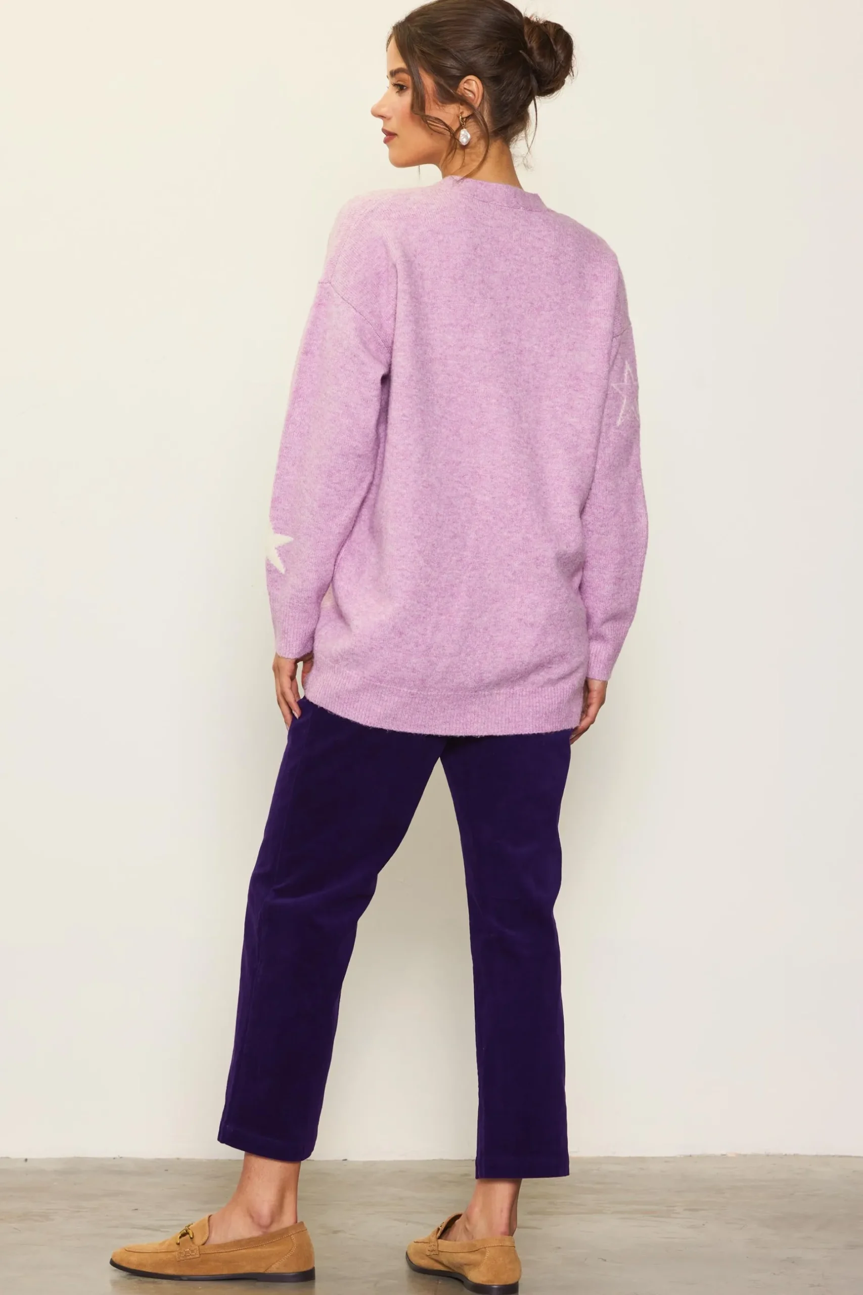 SKIES ARE BLUE Outerwear|Sweaters*Recycled Star Motif Sweater Cardigan Mauve