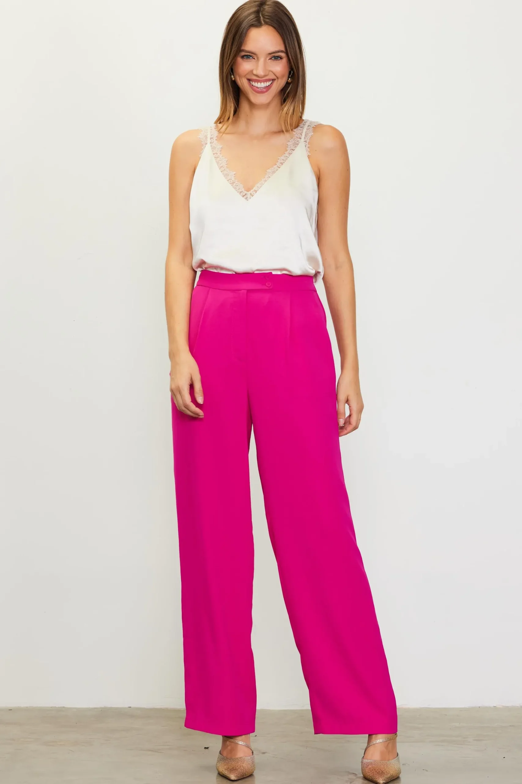 SKIES ARE BLUE Pants*Recycled Tapered Pants Berrypink