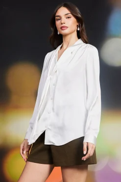 SKIES ARE BLUE Blouses|Long Sleeve Tops*Recycled Tie Detail Blouse Offwhite