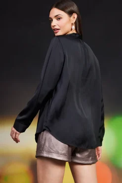 SKIES ARE BLUE Blouses|Long Sleeve Tops*Recycled Tie Detail Blouse Black