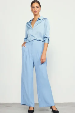 SKIES ARE BLUE Pants*Recycled Wide Leg Pants Dustyblue