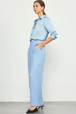 SKIES ARE BLUE Pants*Recycled Wide Leg Pants Dustyblue