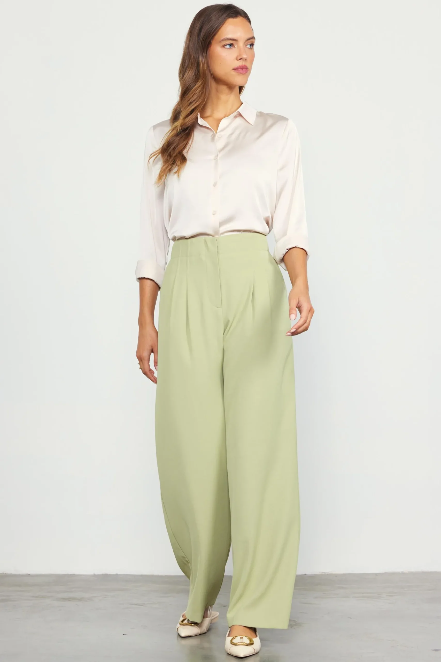 SKIES ARE BLUE Pants*Recycled Wide Leg Pants Sage