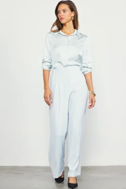 SKIES ARE BLUE Pants*Recycled Wide Leg Pants Dovegrey