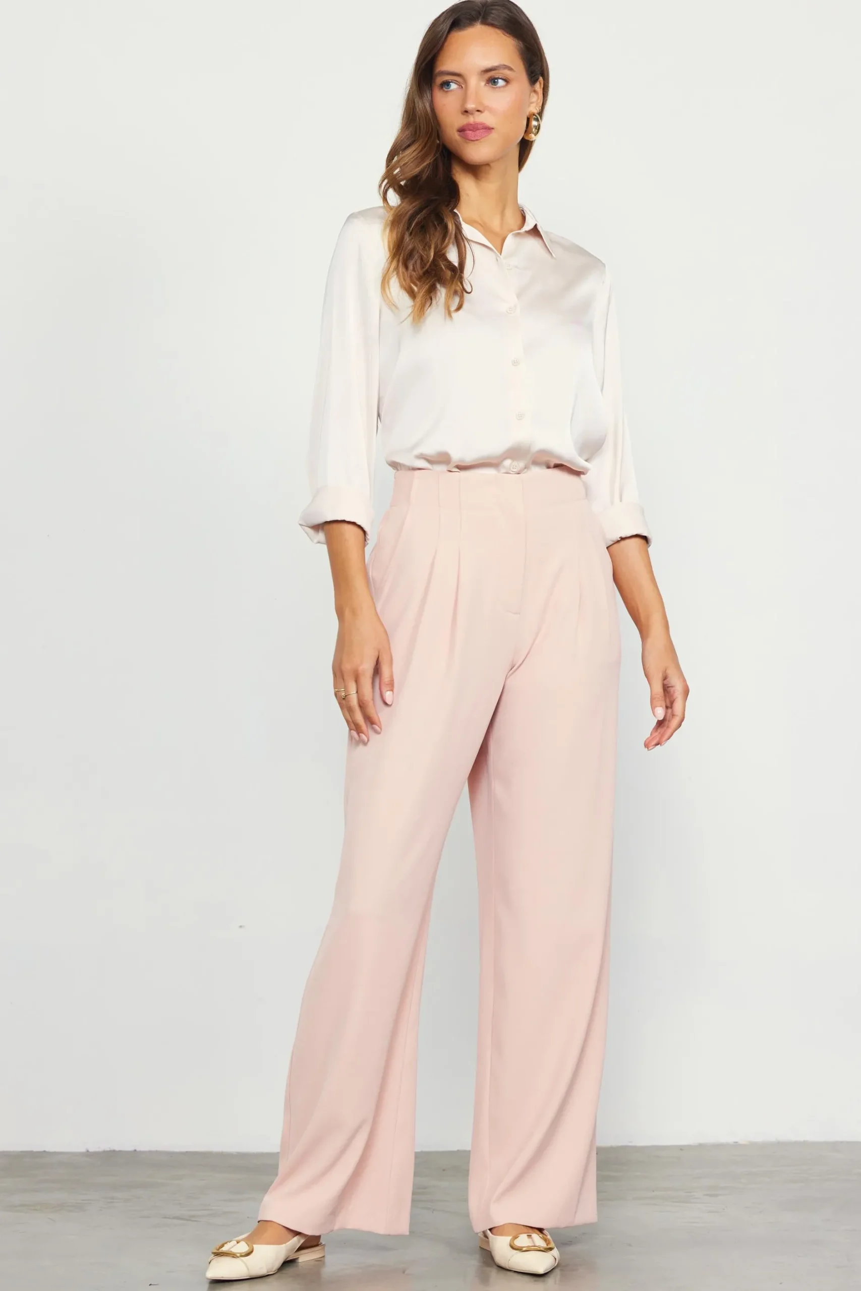 SKIES ARE BLUE Pants*Recycled Wide Leg Pants Rosecloud