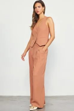 SKIES ARE BLUE Pants*Recycled Wide Leg Pants Hazelnut