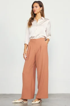 SKIES ARE BLUE Pants*Recycled Wide Leg Pants Hazelnut