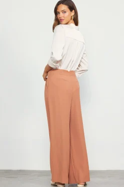 SKIES ARE BLUE Pants*Recycled Wide Leg Pants Hazelnut
