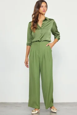 SKIES ARE BLUE Pants*Recycled Wide Leg Pants Olive