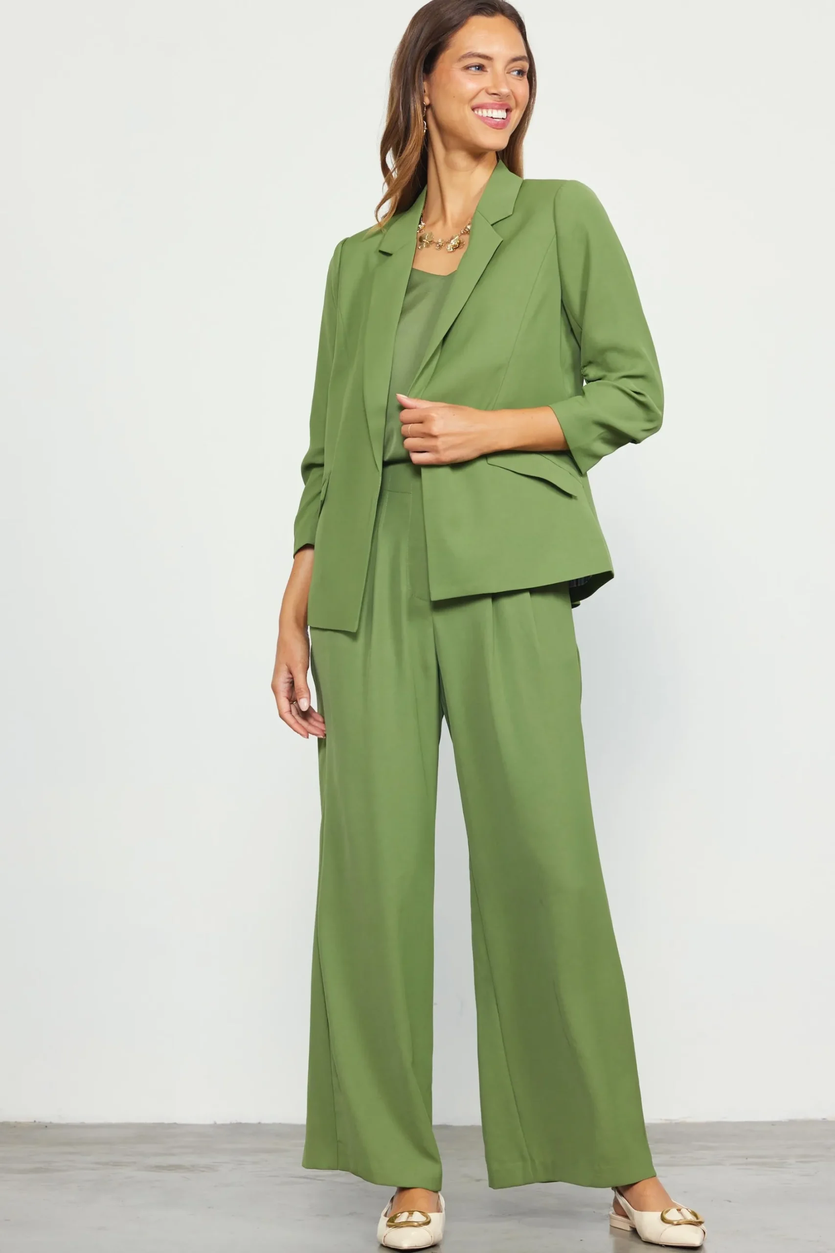 SKIES ARE BLUE Pants*Recycled Wide Leg Pants Olive