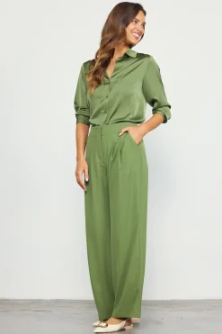 SKIES ARE BLUE Pants*Recycled Wide Leg Pants Olive