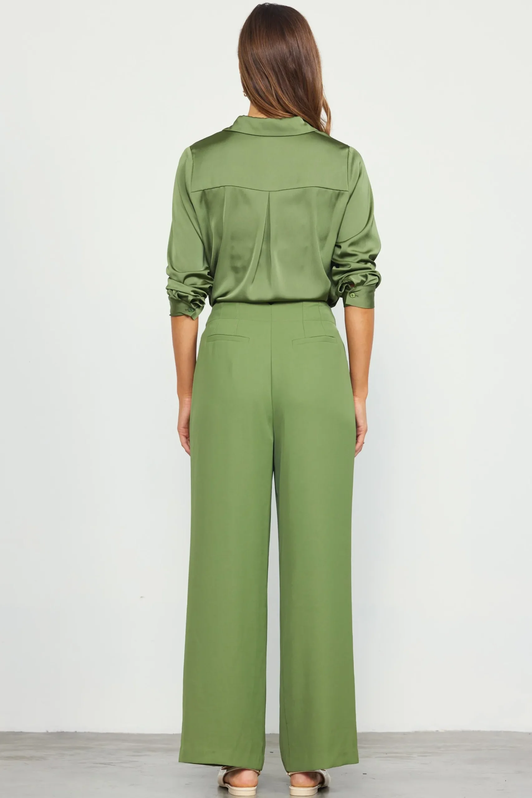 SKIES ARE BLUE Pants*Recycled Wide Leg Pants Olive