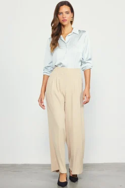 SKIES ARE BLUE Pants*Recycled Wide Leg Pants Latte
