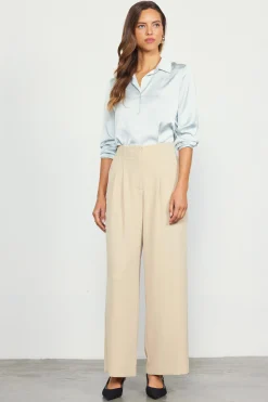 SKIES ARE BLUE Pants*Recycled Wide Leg Pants Latte