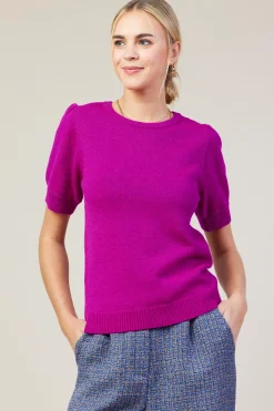 SKIES ARE BLUE Sweaters*Recycled Yarn Short Sleeve Sweater Orchid
