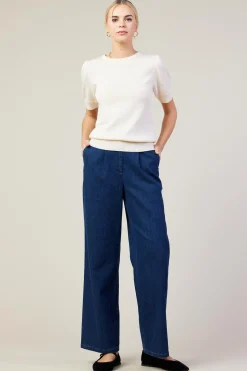 SKIES ARE BLUE Sweaters*Recycled Yarn Short Sleeve Sweater Cream