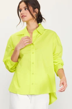SKIES ARE BLUE Long Sleeve Tops*Relaxed Fit Poplin Longsleeve Shirt Limeyellow