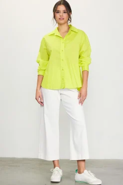 SKIES ARE BLUE Long Sleeve Tops*Relaxed Fit Poplin Longsleeve Shirt Limeyellow