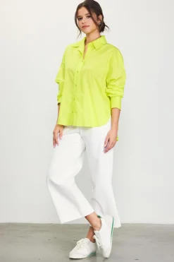 SKIES ARE BLUE Long Sleeve Tops*Relaxed Fit Poplin Longsleeve Shirt Limeyellow