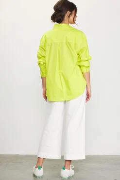 SKIES ARE BLUE Long Sleeve Tops*Relaxed Fit Poplin Longsleeve Shirt Limeyellow