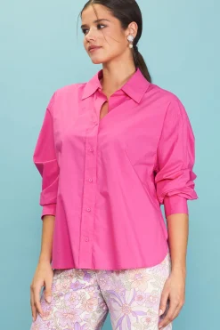 SKIES ARE BLUE Long Sleeve Tops*Relaxed Fit Poplin Longsleeve Shirt Flamingo