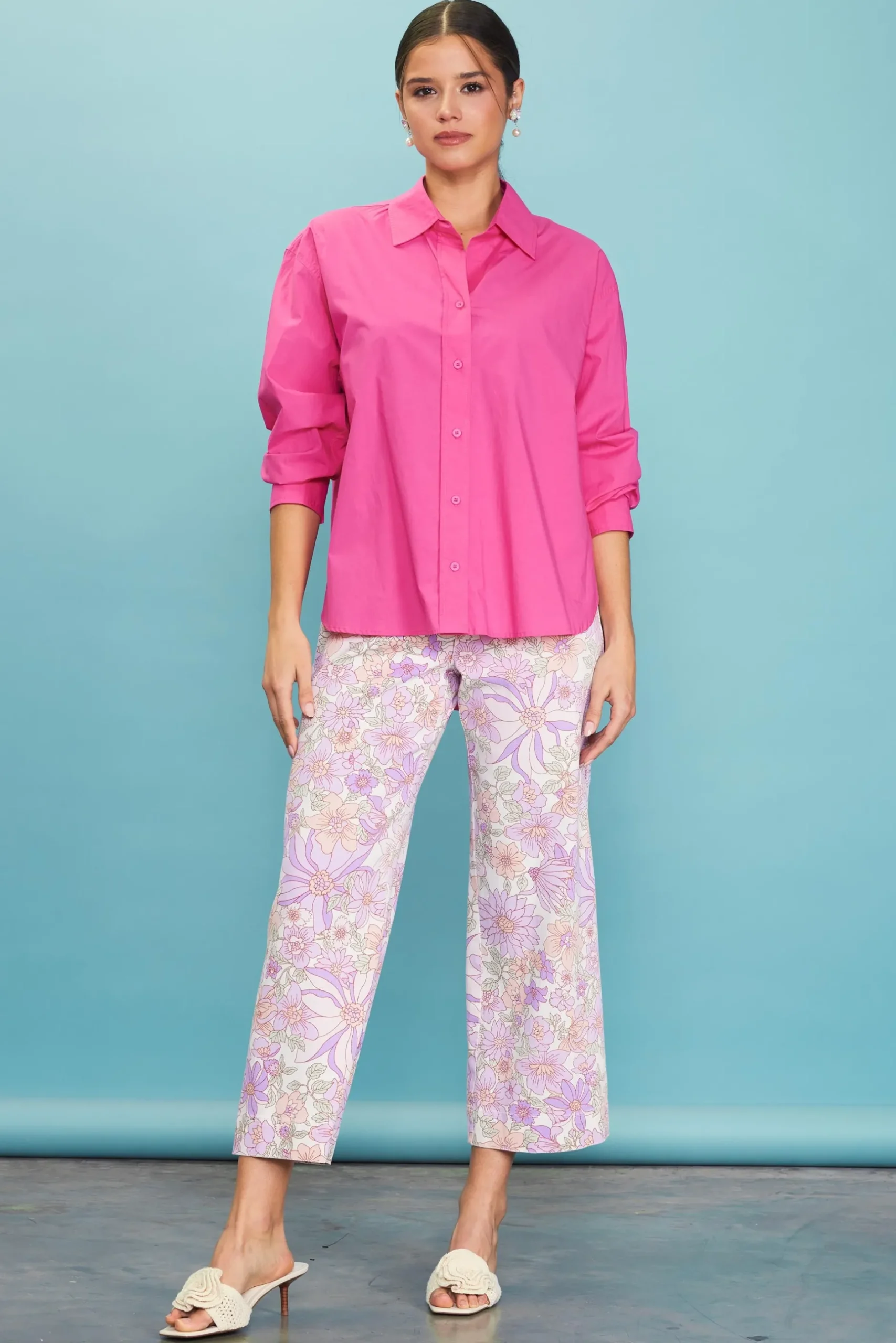 SKIES ARE BLUE Long Sleeve Tops*Relaxed Fit Poplin Longsleeve Shirt Flamingo