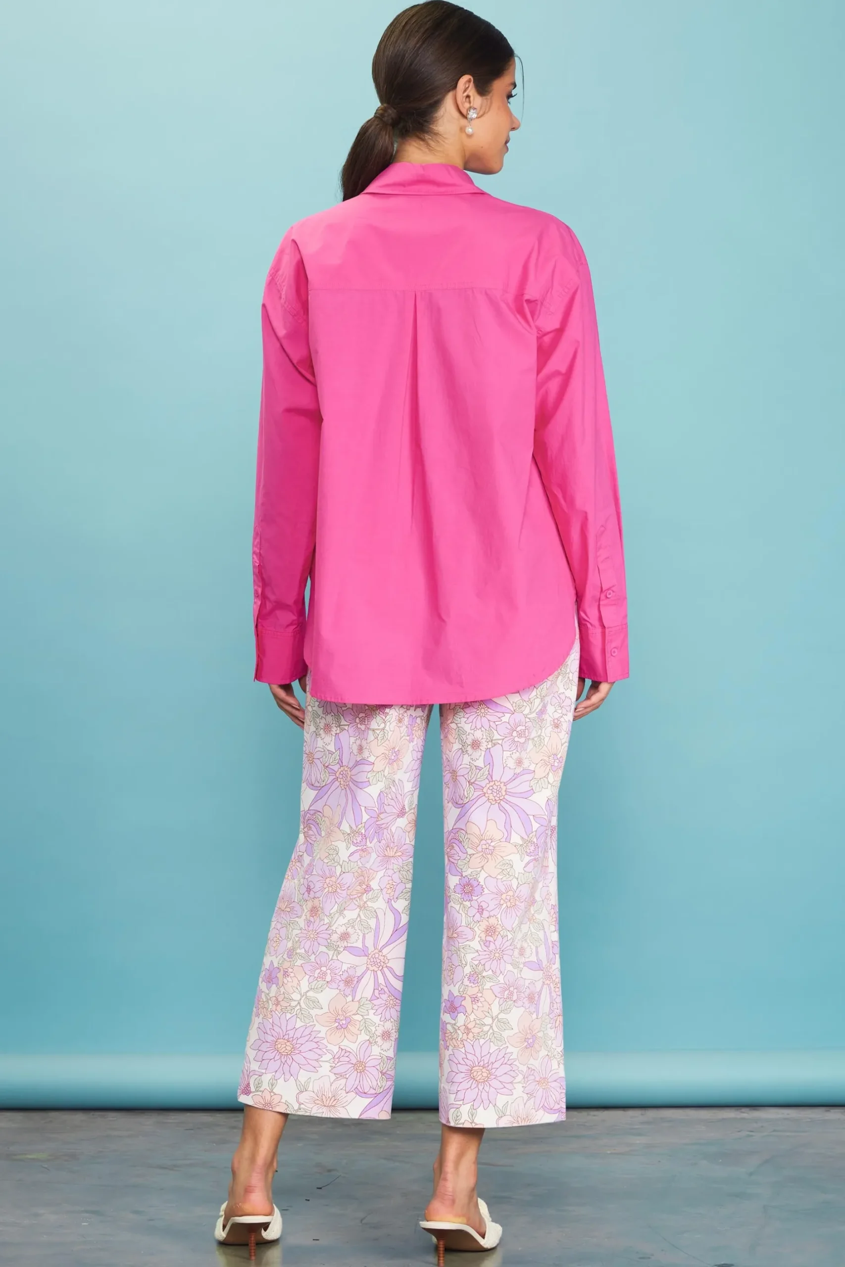 SKIES ARE BLUE Long Sleeve Tops*Relaxed Fit Poplin Longsleeve Shirt Flamingo