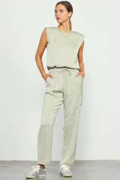 SKIES ARE BLUE Pants*Relaxed Utility Pintucked Pants Sage