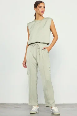 SKIES ARE BLUE Pants*Relaxed Utility Pintucked Pants Sage