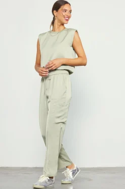 SKIES ARE BLUE Pants*Relaxed Utility Pintucked Pants Sage