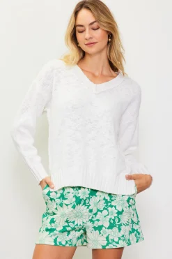 SKIES ARE BLUE Long Sleeve Tops|Sweaters*Relaxed V Neck Sweater White