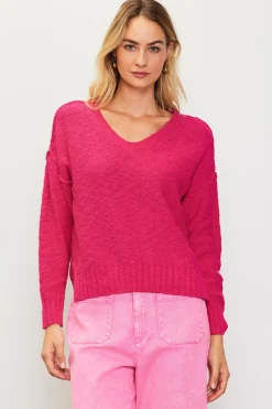 SKIES ARE BLUE Long Sleeve Tops|Sweaters*Relaxed V Neck Sweater Peonypink