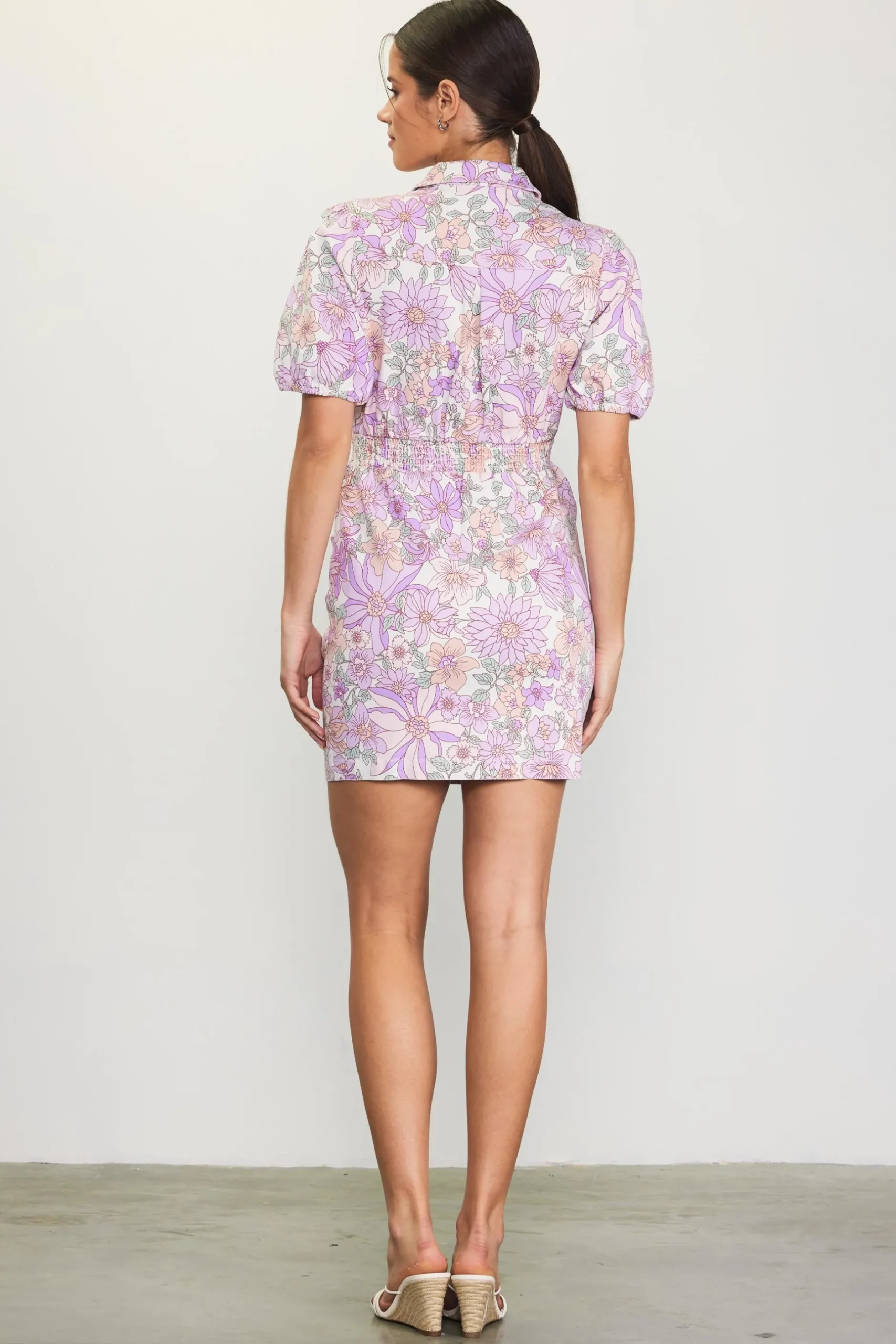 SKIES ARE BLUE Mini Dresses*Retro Collared Mini Dress Lavender