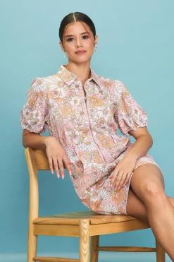 SKIES ARE BLUE Mini Dresses*Retro Collared Mini Dress Apricot
