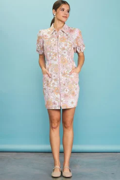 SKIES ARE BLUE Mini Dresses*Retro Collared Mini Dress Apricot