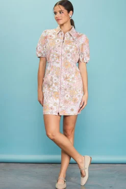 SKIES ARE BLUE Mini Dresses*Retro Collared Mini Dress Apricot