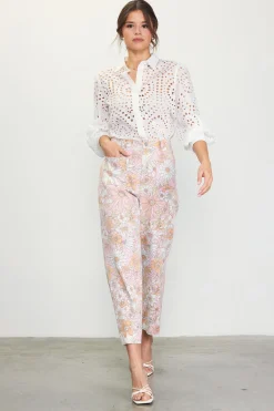 SKIES ARE BLUE Pants*Retro Floral Wide Leg Pants Apricot