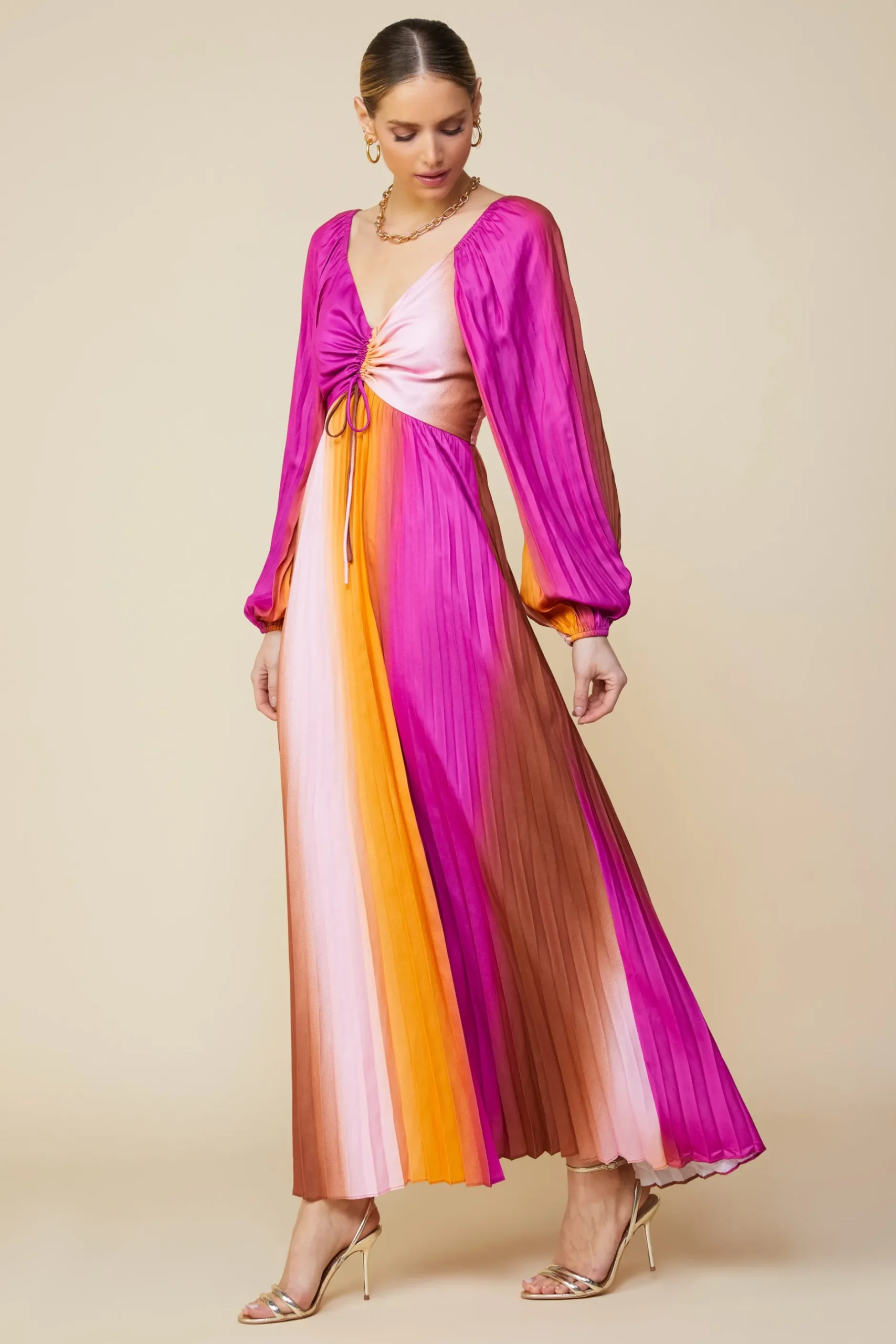 SKIES ARE BLUE Maxi Dresses*Retro Gradation Pleated Maxi Dress Mangoorchid