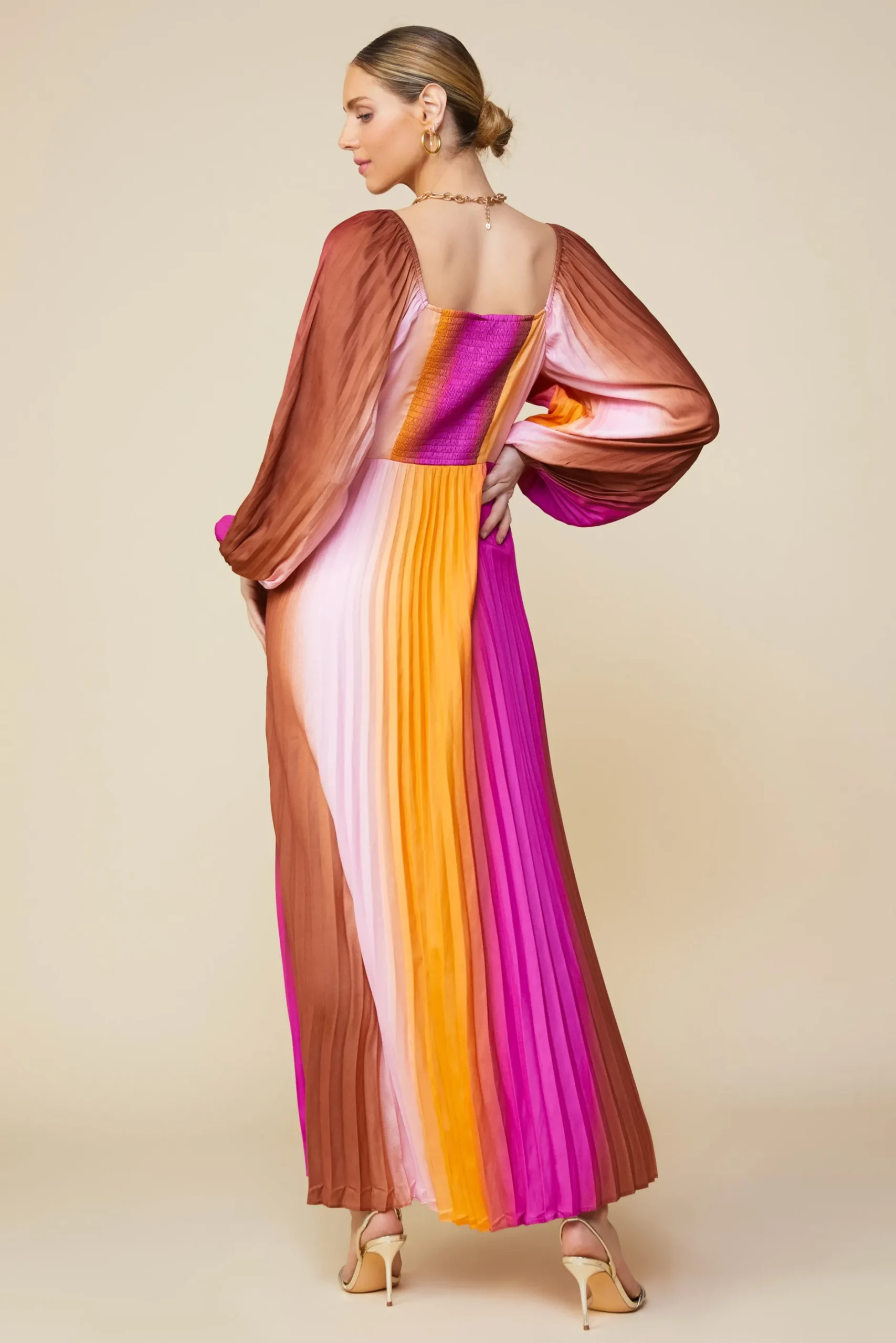SKIES ARE BLUE Maxi Dresses*Retro Gradation Pleated Maxi Dress Mangoorchid