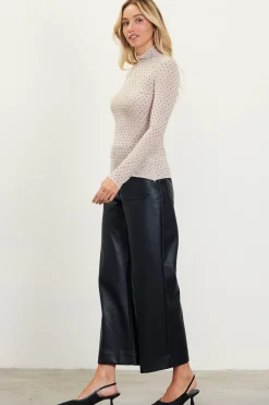 SKIES ARE BLUE Long Sleeve Tops*Rhinestone Mesh Mock Neck Top Lightbeige