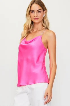SKIES ARE BLUE Sleeveless Tops*Rhinestone Straps Cowl Halter Cami Pinkbubblegum
