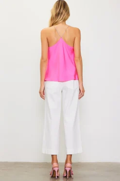 SKIES ARE BLUE Sleeveless Tops*Rhinestone Straps Cowl Halter Cami Pinkbubblegum