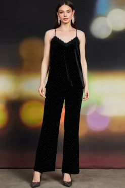 SKIES ARE BLUE Sleeveless Tops*Rhinestone Velvet Cami Black