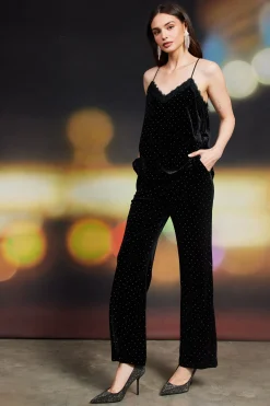 SKIES ARE BLUE Sleeveless Tops*Rhinestone Velvet Cami Black