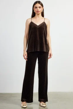 SKIES ARE BLUE Sleeveless Tops*Rhinestone Velvet Cami Brown