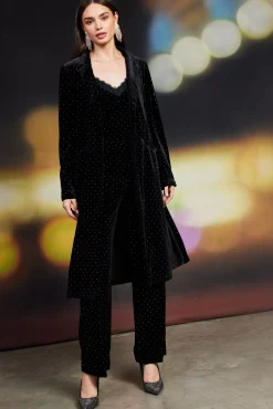 SKIES ARE BLUE Outerwear*Rhinestone Velvet Duster Black