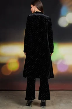 SKIES ARE BLUE Outerwear*Rhinestone Velvet Duster Black