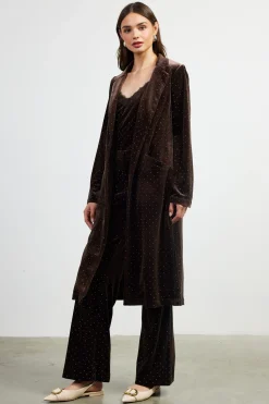 SKIES ARE BLUE Outerwear*Rhinestone Velvet Duster Brown