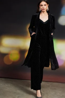 SKIES ARE BLUE Pants*Rhinestone Velvet Flared Pants Black