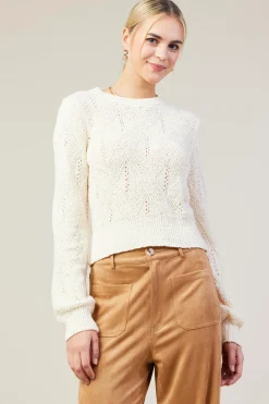SKIES ARE BLUE Sweaters*Rhomboid Pattern Crew Neck Sweater Cream